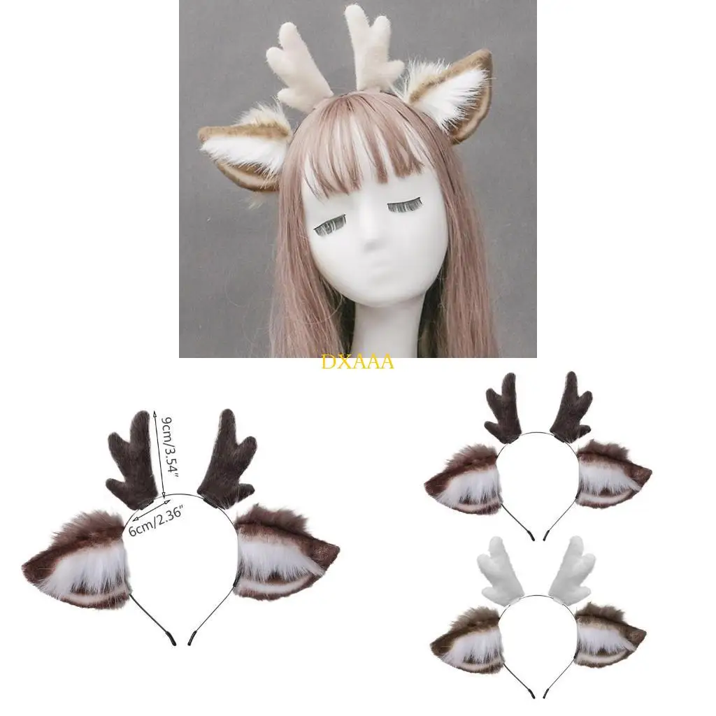 

DXAA Faux Fur Ears Plush Antler Headband Lovely Reindeer Animal Hair Hoop Holiday Party Christmas Cosplay Hair Accessories