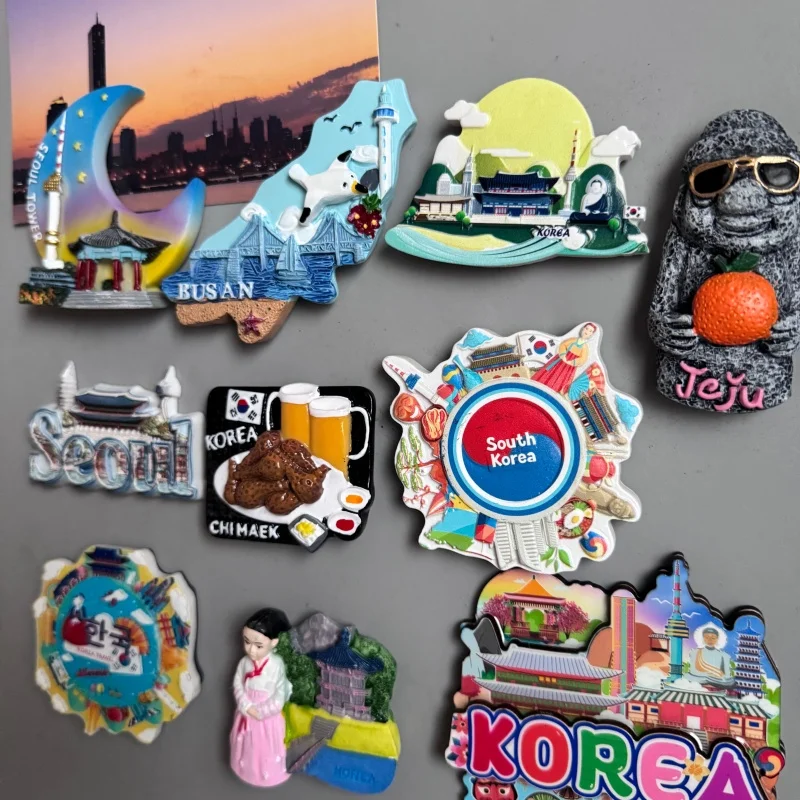 Korean Fridge Magnet Tourism Souvenirs Seoul Tower Landmark Busan Chimaek Fried Chicken and Beer Jeju Island South Korea Sticker - view 4