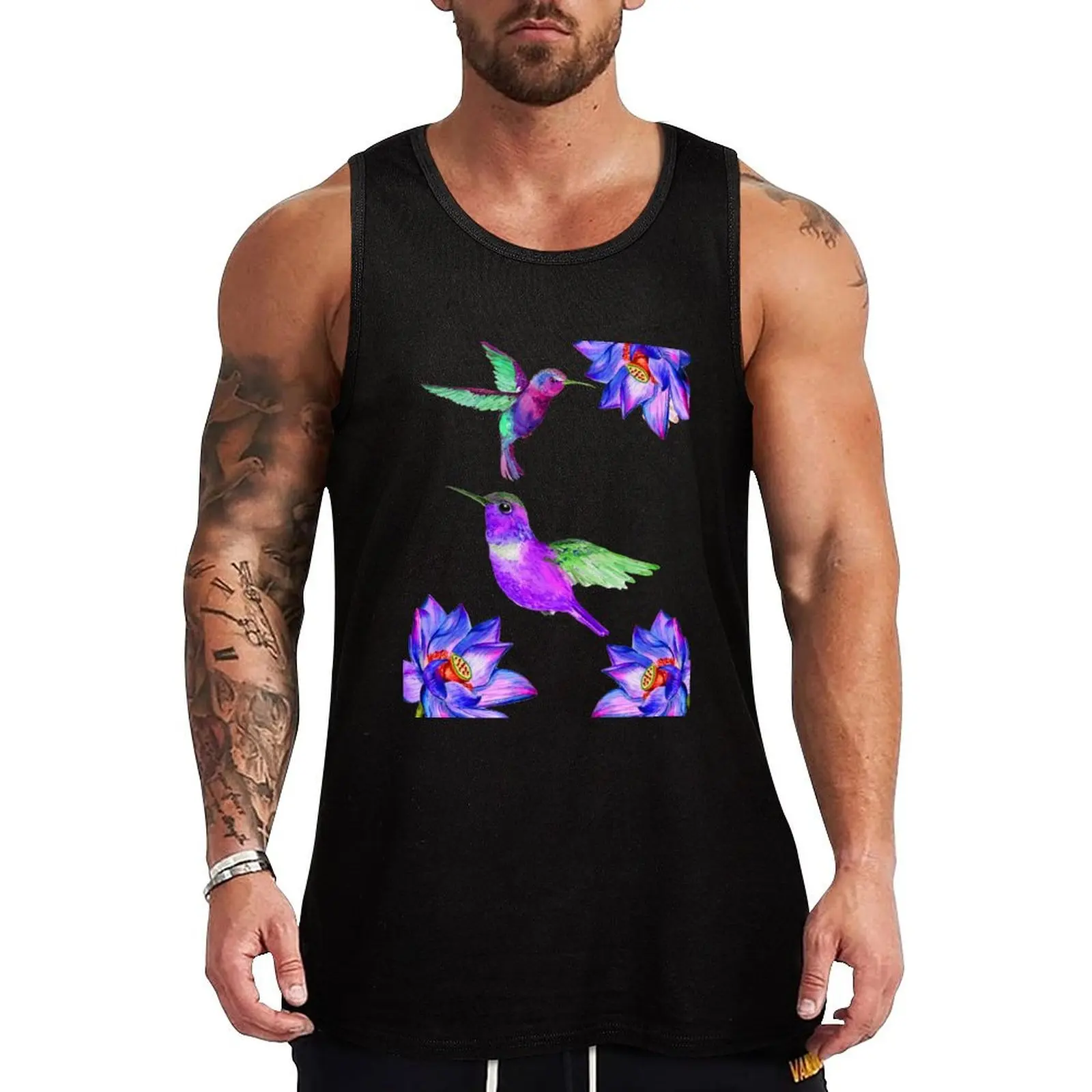 Hummingbirds flying between flowers Tank Top Fast Dry Tank Top Sports Athletic Sleeveless Shirt
