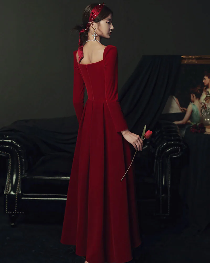 DongCMY 2025 New Wine Red Long Sleeve Evening Dress Usually Can Wear Engagement Party Ball Dress