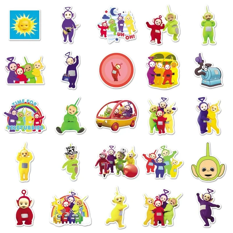 Autocollant de décoration Teletubbies, dessin animé mignon, tasse à eau, ordinateur portable, bagages, bureau, papeterie, planche à roulettes, réfrigérateur, 50 pièces