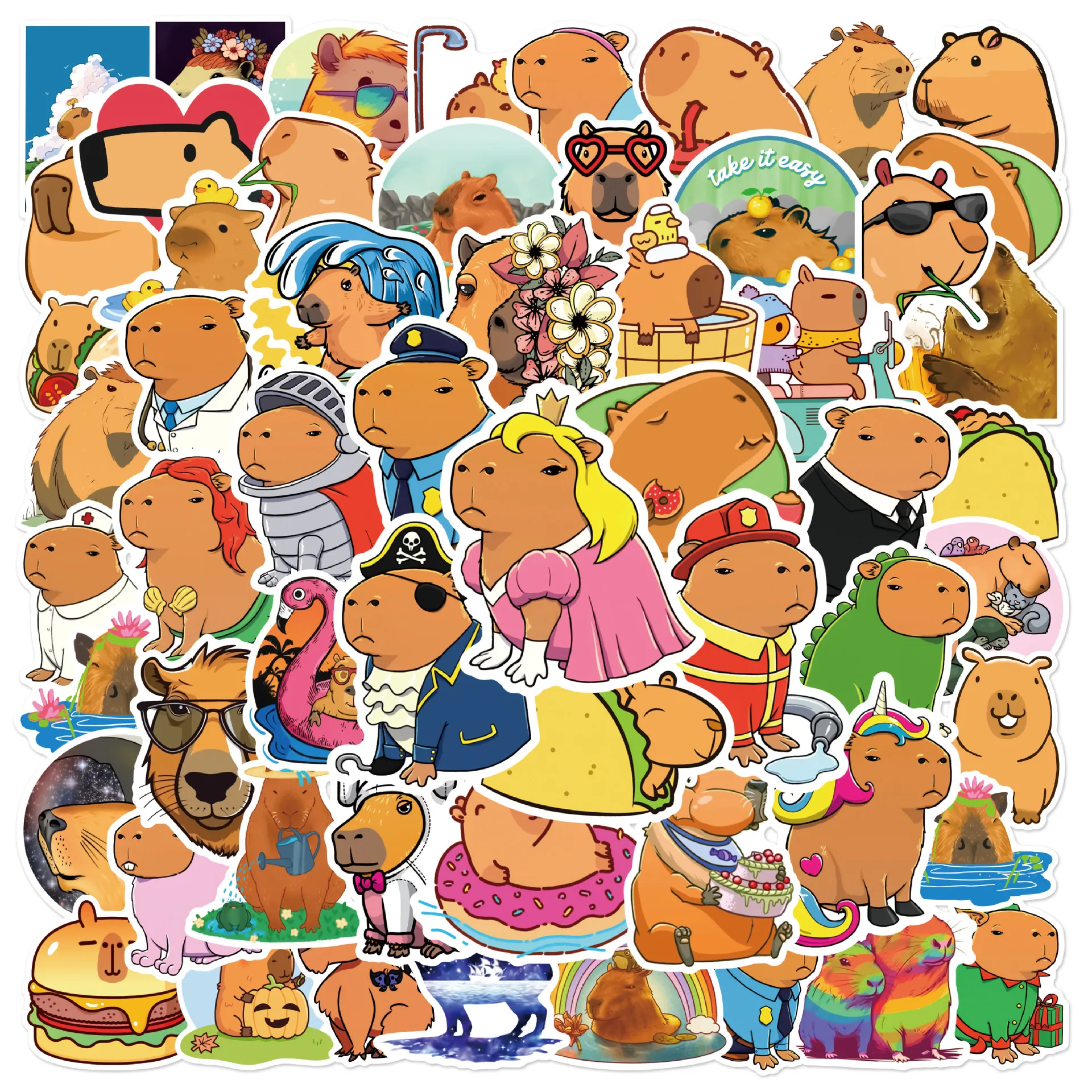 

50Pcs Cute Capybara Stickers Decals For Phone Laptop Suitcase Notebook Skateboard Waterproof Stickers
