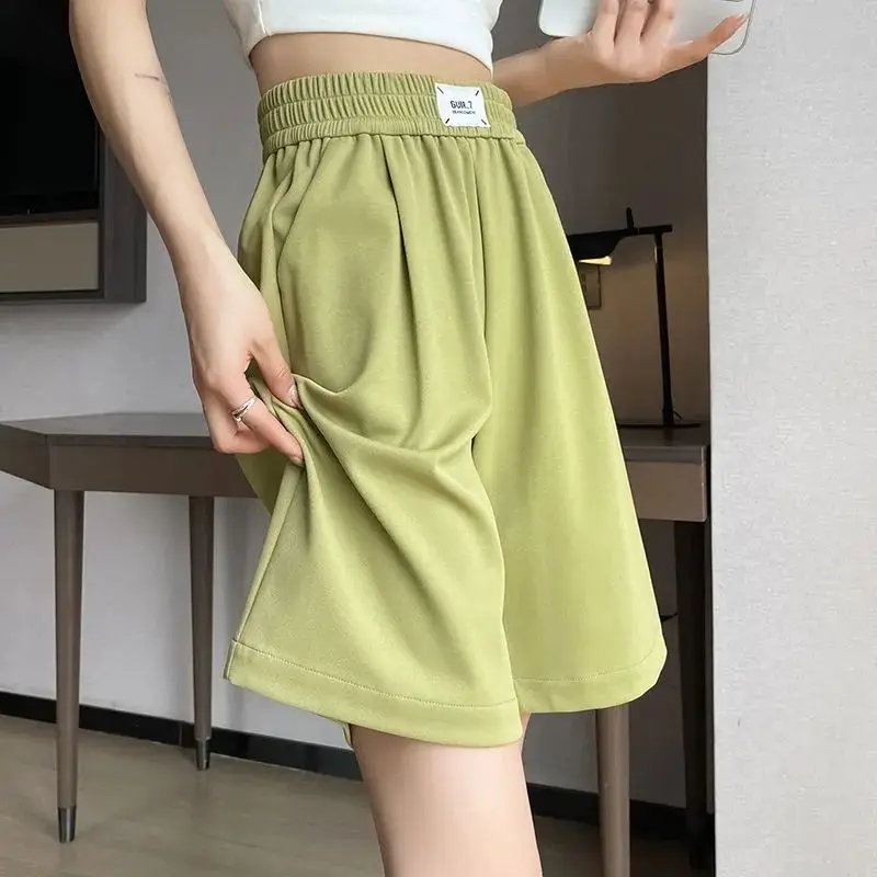 Solid Pleated Pocket Summer Thin Shorts Fashion Loose Simplicity Young Style Streetwear Elastic Waist New Women's Clothing 2023