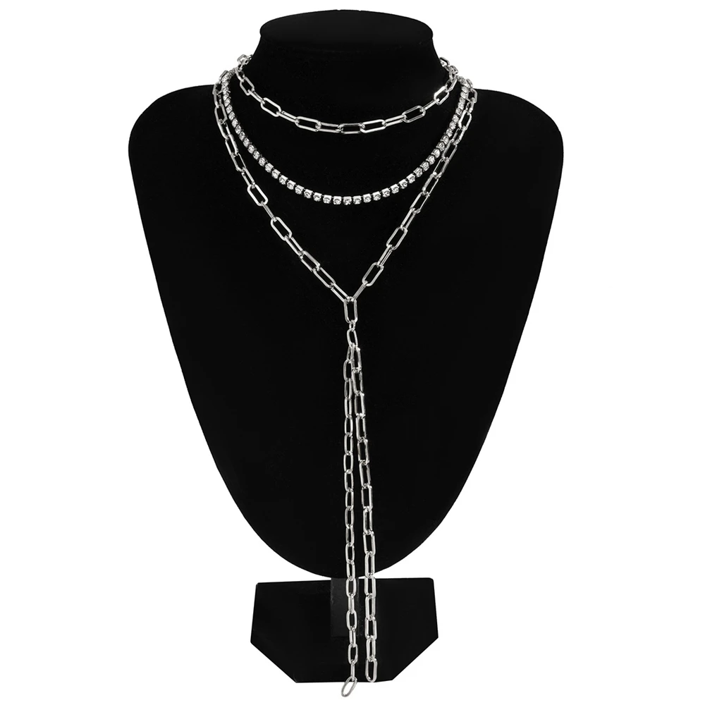 Collana con nappe a catena lunga spessa in cristallo Punk con piastra in argento multilivello di moda per regalo di gioielli con colletto Vintage femminile da donna