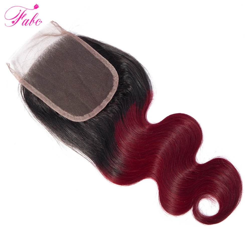 Burgundy Body Wave Bundles with 4x4 Closure Ombre Human Hair Bundles 1B/99J Brazilian Virgin Hair Red Bundle Colored
