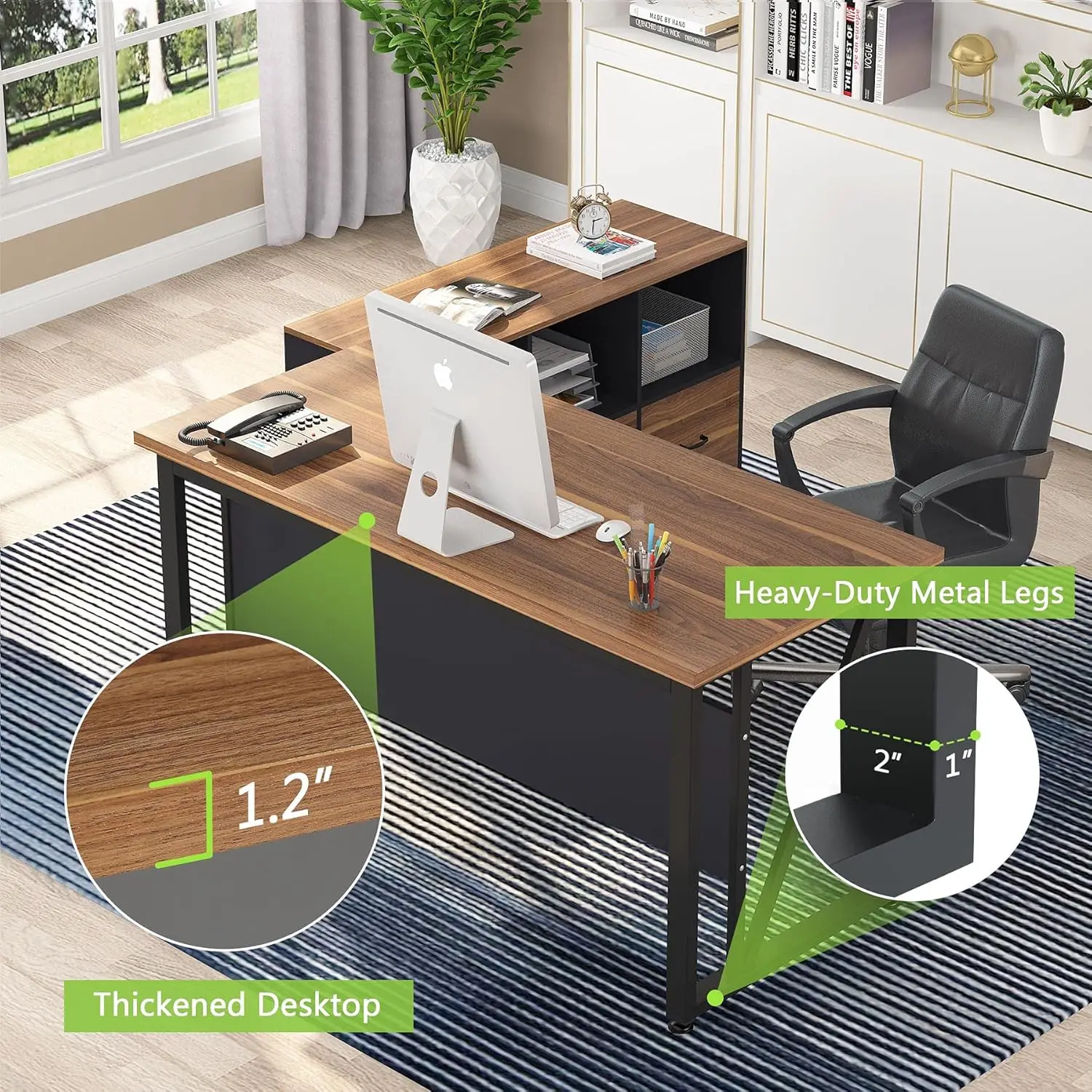 Tribesigns 55인치 임원용 책상 및 43인치 측면 파일 캐비닛, 서랍이 있는 L자형 컴퓨터 책상 홈 오피스 가구