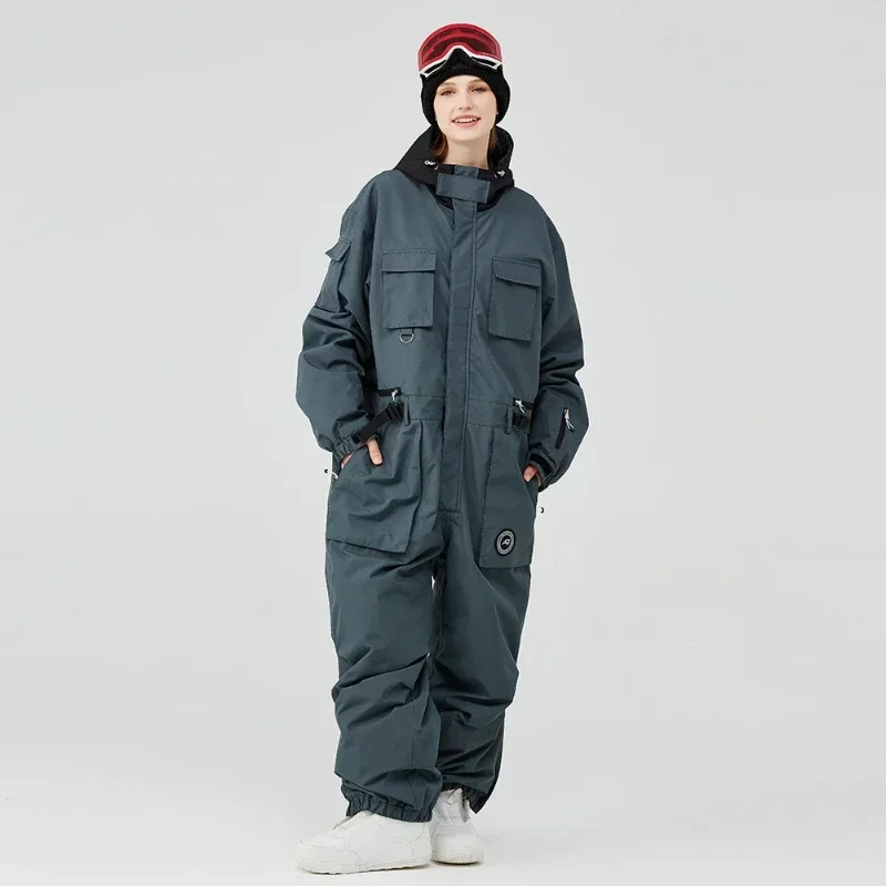 Winter Loose Skiing Jumpsuit Suites 2024 New Windproof Couple Snow Clothes Set Snowboard Sport Warm Woman Tracksuit Man Overalls