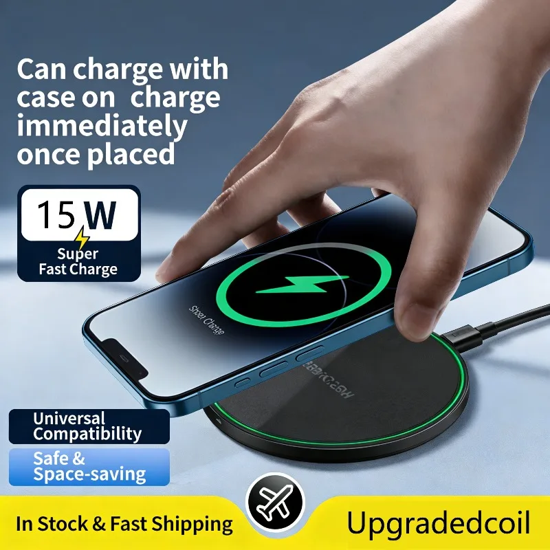 

15W Fast Wireless Charging Pad Upgraded Coil Case Compatibility Safe Space Saving Wireless Charger For iPhone Samsung Android