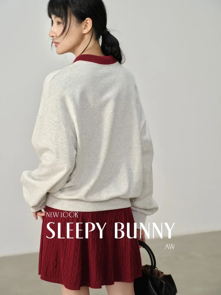 Vintage Casual Loose Embroidered Letter Sweatshirt Autumn Pullover Crew Neck Top Oversized Streetwear Outfit Women Retro Fashion