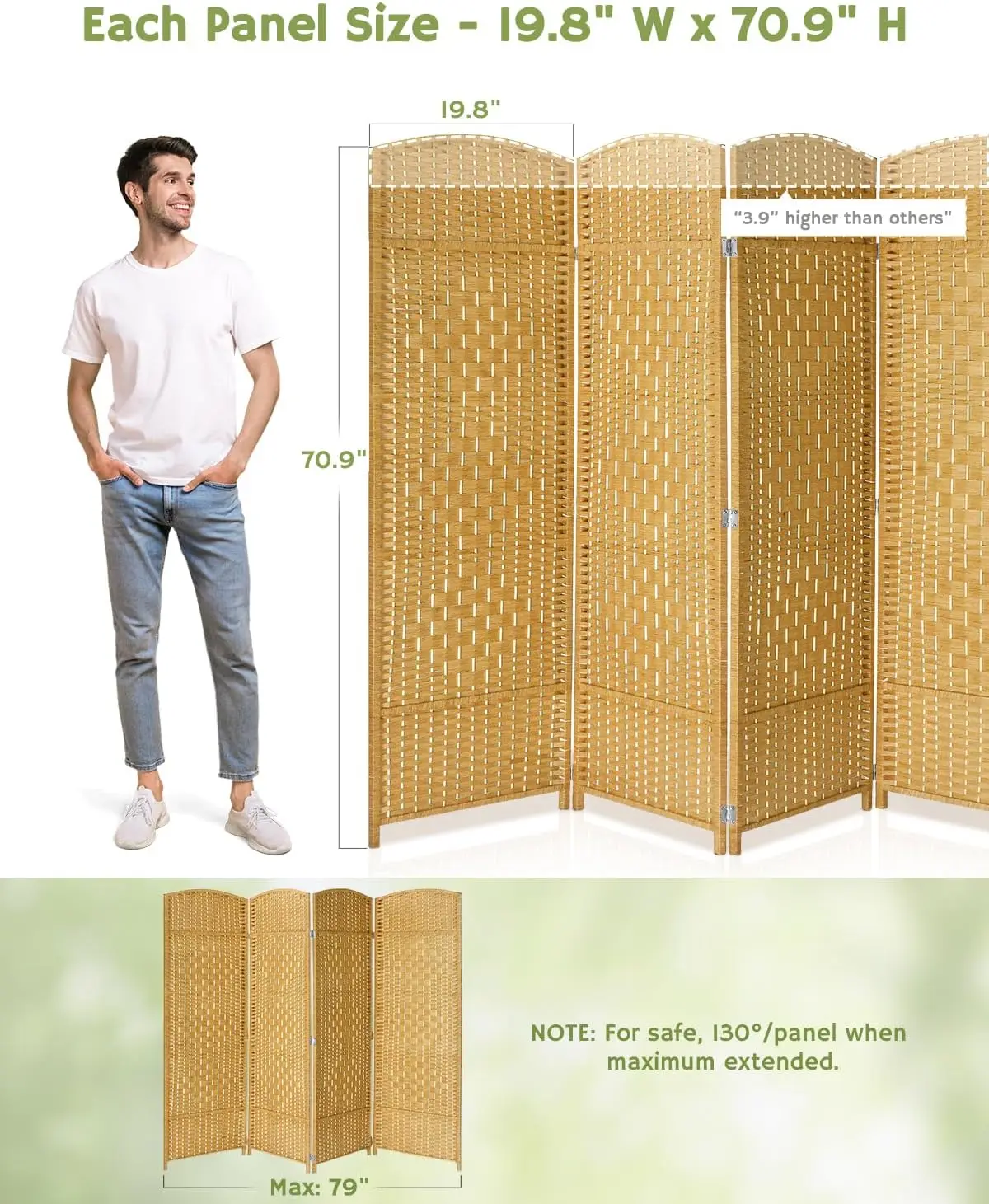 6ft. Tall Extra Wide Folding Privacy Screens with Diamond Double-Weave Room dividers and Freestanding Privacy Screens(