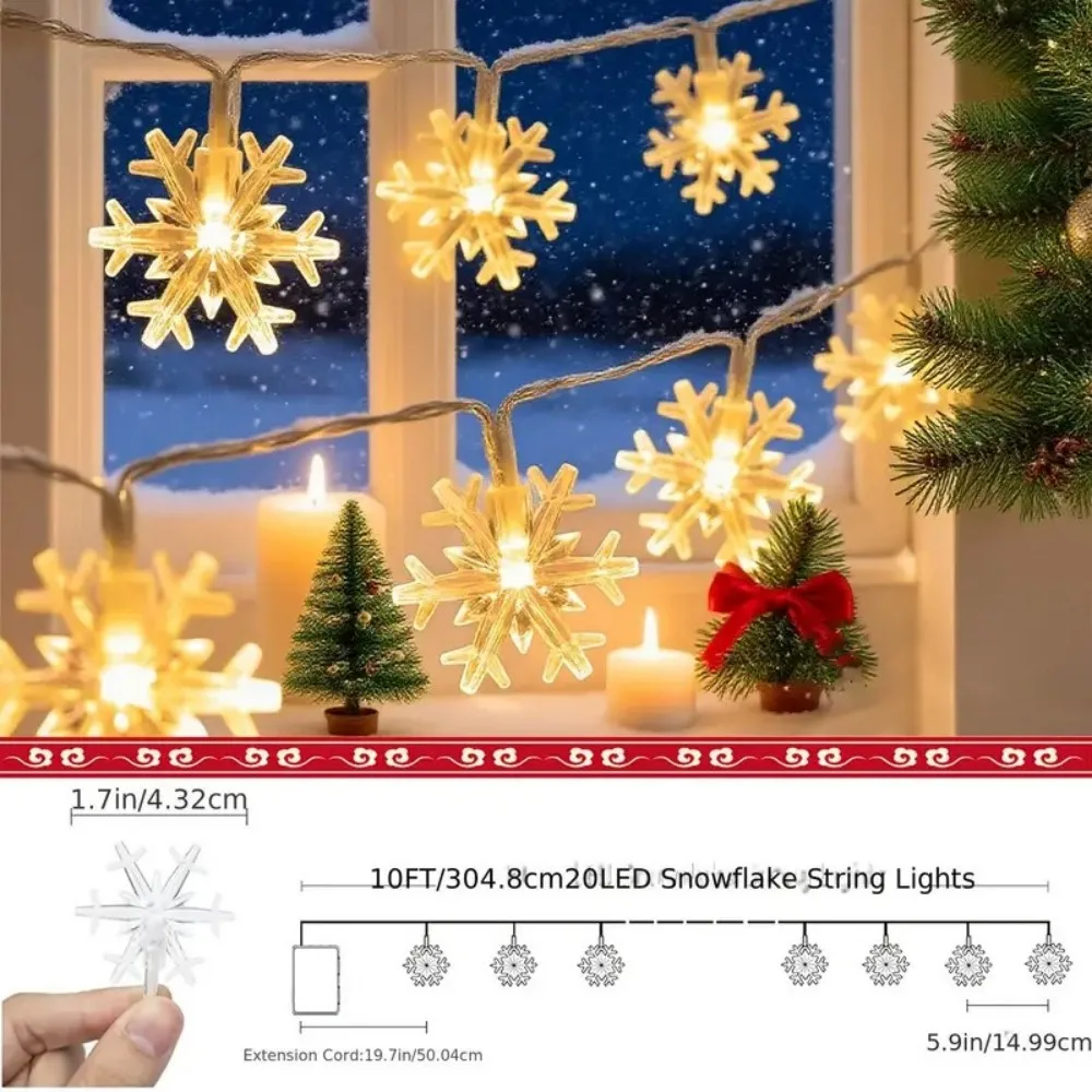 1PC 1.5M/3M/6M Christmas Snowflake Battery Box Atmosphere Decoration Light String,Excluding Battery,Used for Holiday Decoration