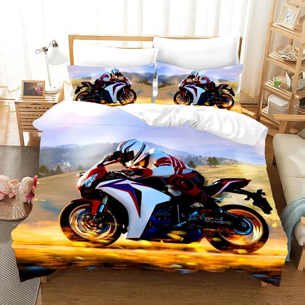 3D Sports Motorcycling Duvet Cover with Pillow Cover Bedding Set Single Double Twin Full Queen King Size Bed Set for Men Boys