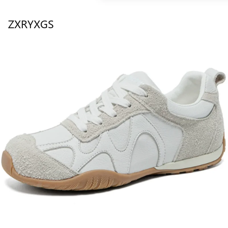 ZXRYXGS Top Cowhide Splicing Spell Colors Women Sneakers Trendy Shoes 2026 Autumn Famous Korean Style Casual Sneakers Flat Shoes