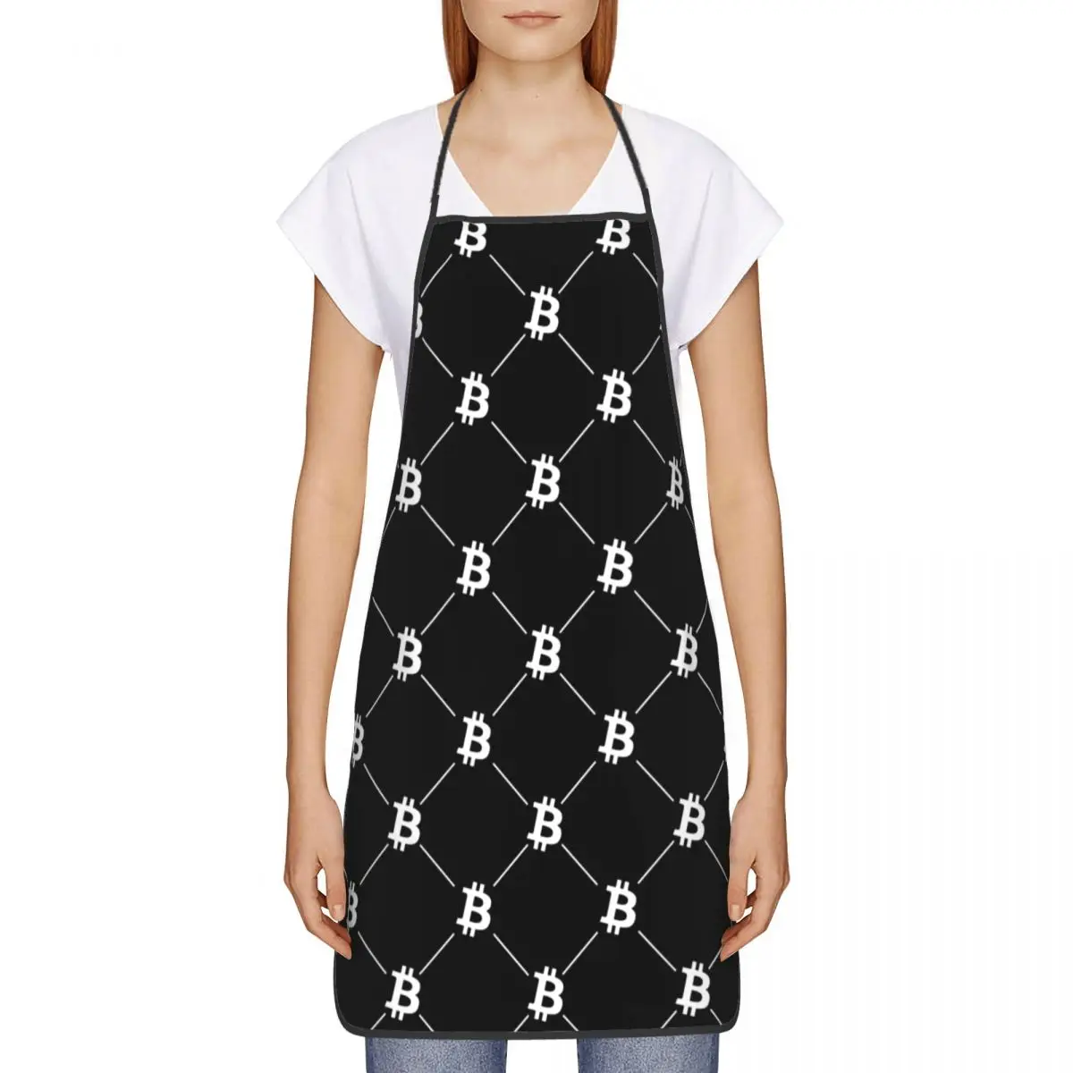 Bitcoin Pattern Kitchen Chef Cooking Baking Apron Women Men Geek BTC Cryptocurrency Blockchain Tablier Cuisine for Gardening