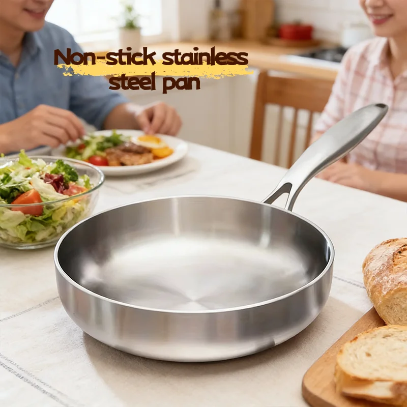 Sartén de acero inoxidable 2025 316, sartén antiadherente, olla para carne frita, utensilios de cocina sin recubrimiento para estufa de Gas y cocina de inducción