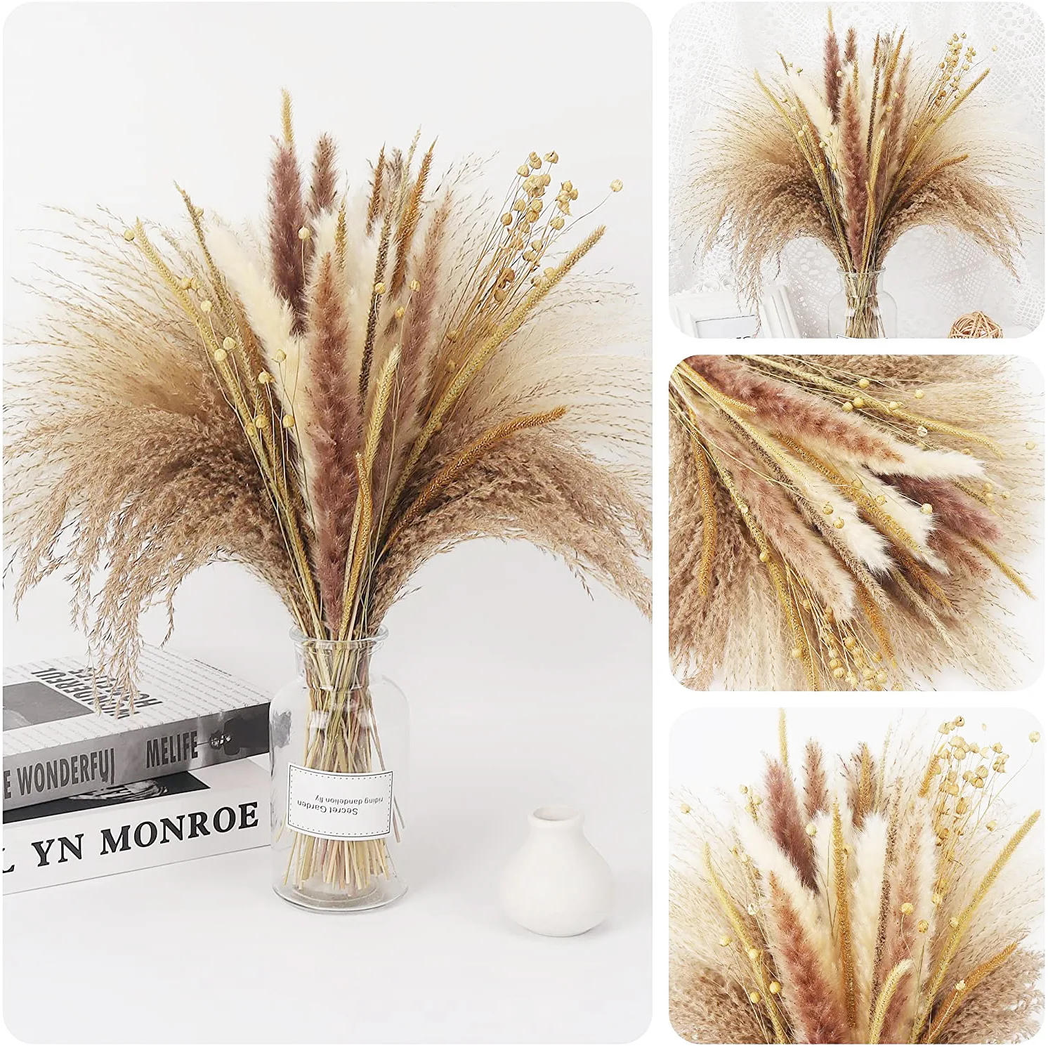 

65Pcs Dried Small Pampas Grass Flowers Pantas Artificiales Para Decoracion Real Plants Boho Home Decor Wedding Decoration