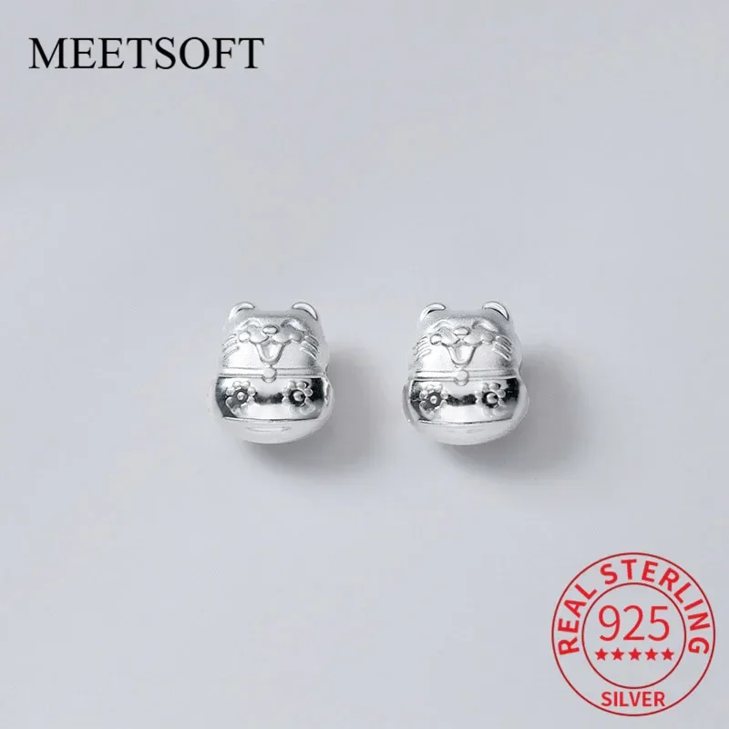 MEETSOFT Trendy S925 Sterling Silver Cute Cat anmials Charms Special of DIY Handmade Pandent Jewelry Bracelet Accessories