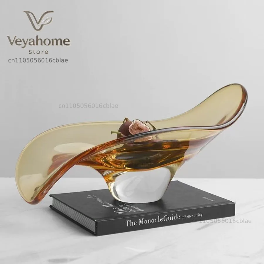 Geometric Glass Bowl Fruit Platter Tray Desktop Storage Container Household Ornaments Transparent Tray Home Decoration