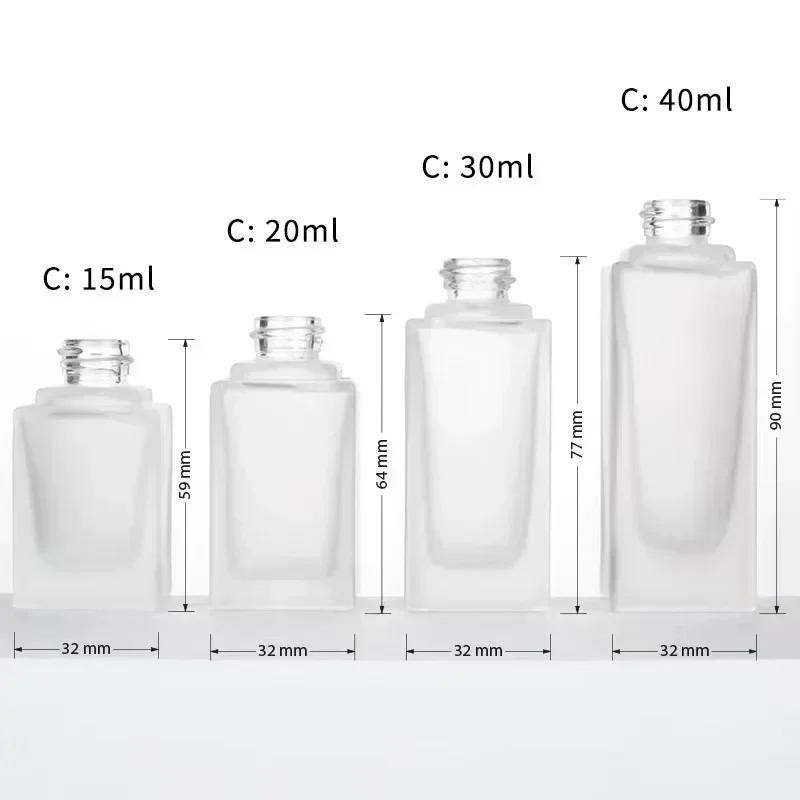 15ml 30ml 40ml 60ml Square Liquid Foundation Clear Glass Bottle Essence Emulsion Refillable Bottles Cosmetic Packaging Container