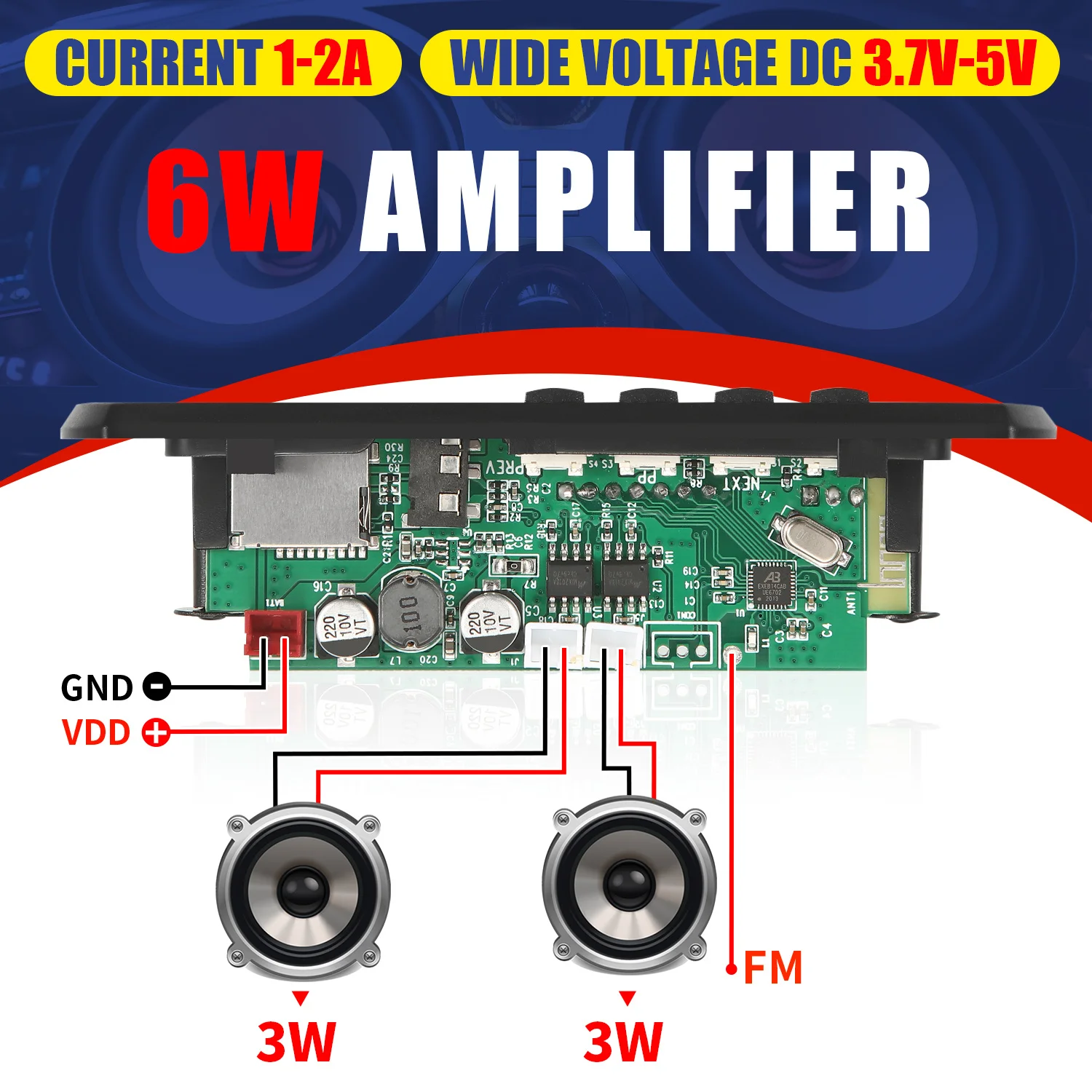 6W Amplifier DIY MP3 WMA WAV APE FLAC Decoder Board 5V 3W Bluetooth 5.0 Call Recording USB TF FM Radio Mp3 Music Player Speaker