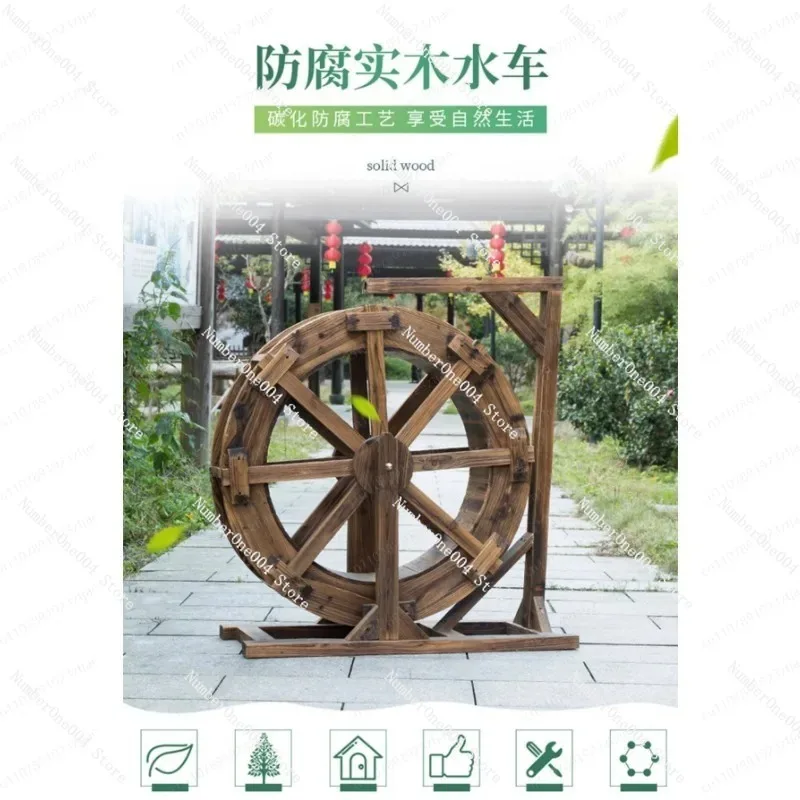 

Anti Corrosion Wooden Small Water Wheel, Outdoor Rotating Water Wheel for Tap Water, Rotating Wheel Decoration