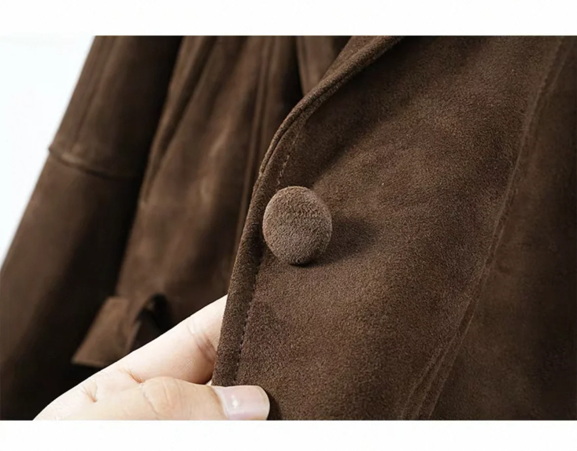 Retro francês high-end camurça jaqueta de couro para mulher casaco ruivo com cintura outwear feminino lapela