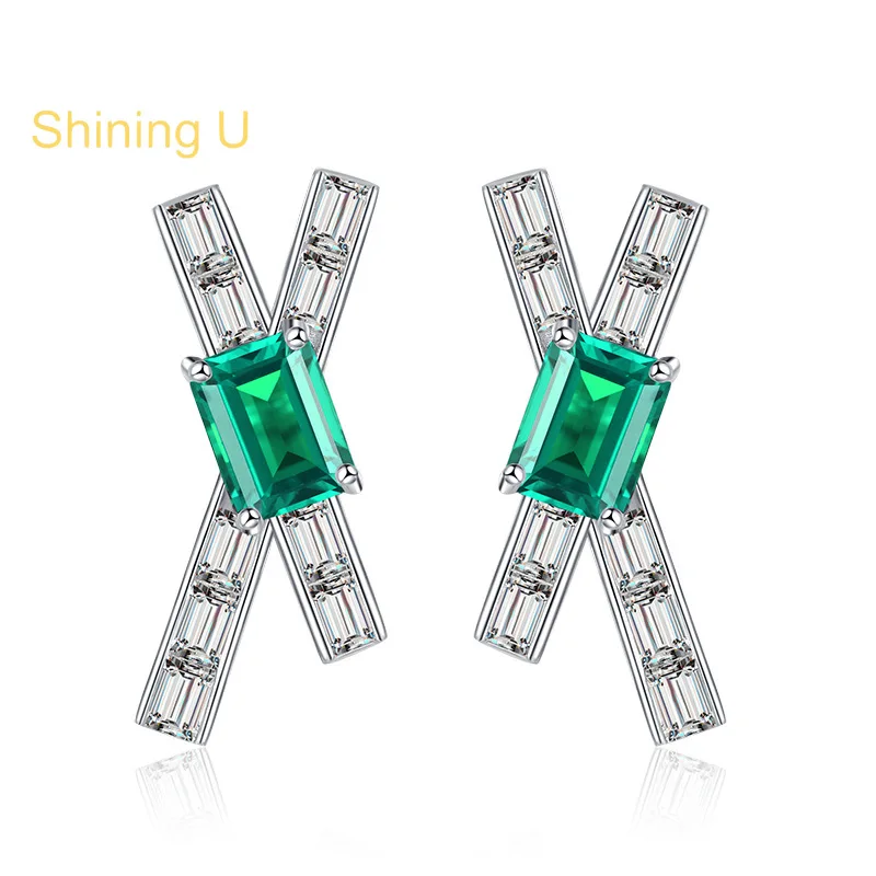 

Shining U S925 Silver Simulated Emerald 6*10mm Drop Earrings for Women Fine Jewelry Gift