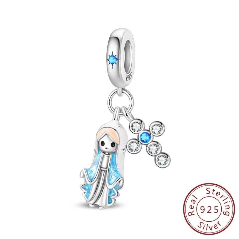 

Original Charms 925 Sterling Silver Cross Prayer Virgin Mary Nun Charms Beads Fit Bracelet Accessory DIY Jewelry For Women Gift
