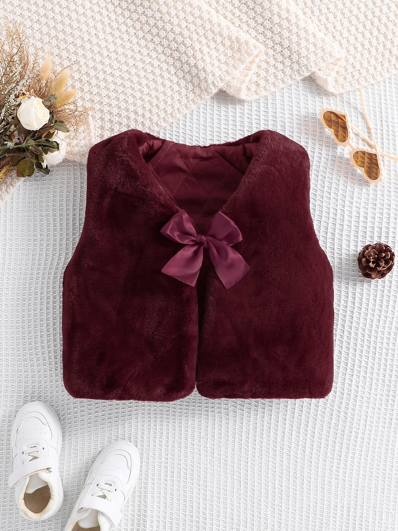 

Очаровательный детский осенне-зимний плюшевый жилет с бантом-бабочкой, на хлопковой подкладке, мягкий флисовый теплый свитер для детей