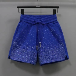 Hot Diamond Shorts Women's Candy Color 2024 Summer New Korean High Elastic Waist A-line Wide Leg Pants Women Casual Shorts