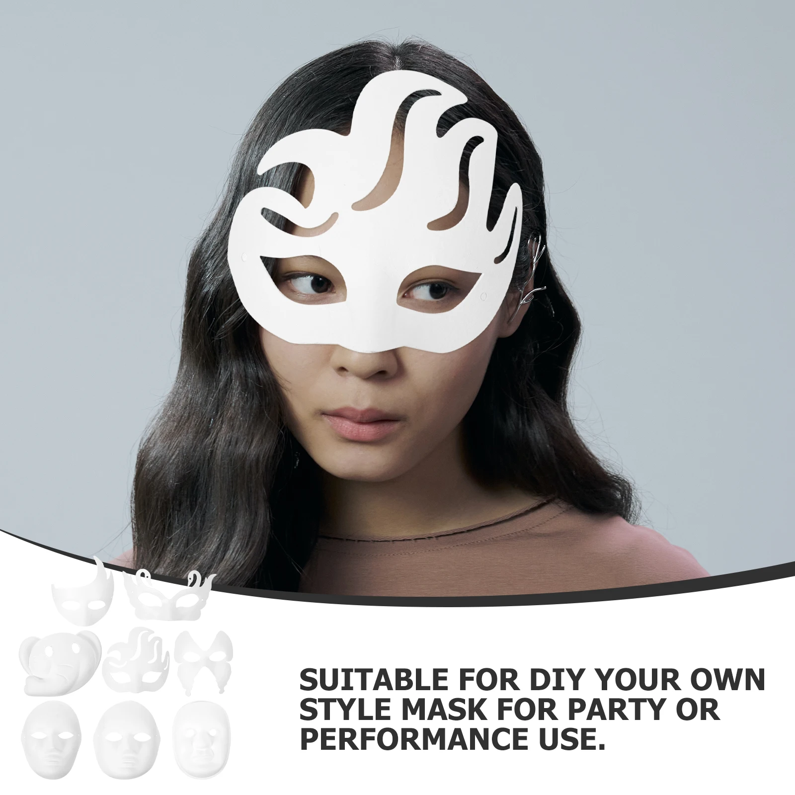 

8Pcs DIY White Paper Masks Blank Paintable Pulp Masks for Halloween Masquerade Festival Party Masquerade Supplies