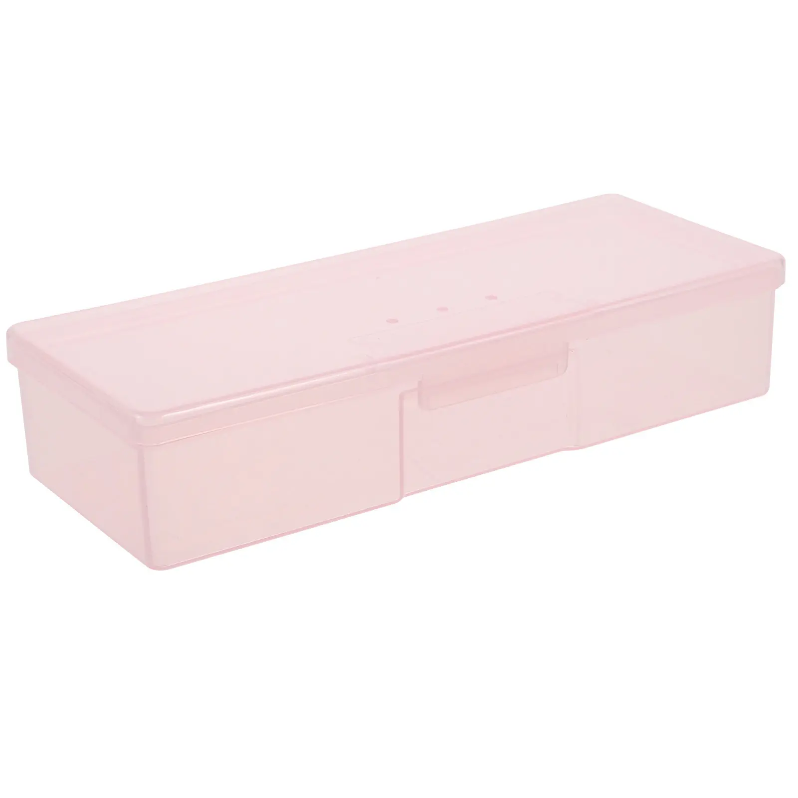 Pink Nail Tool Organizer Box Long Shape Clear Design Large Capacity Portable Manicure Storage Case for Nail Art Supplies Home