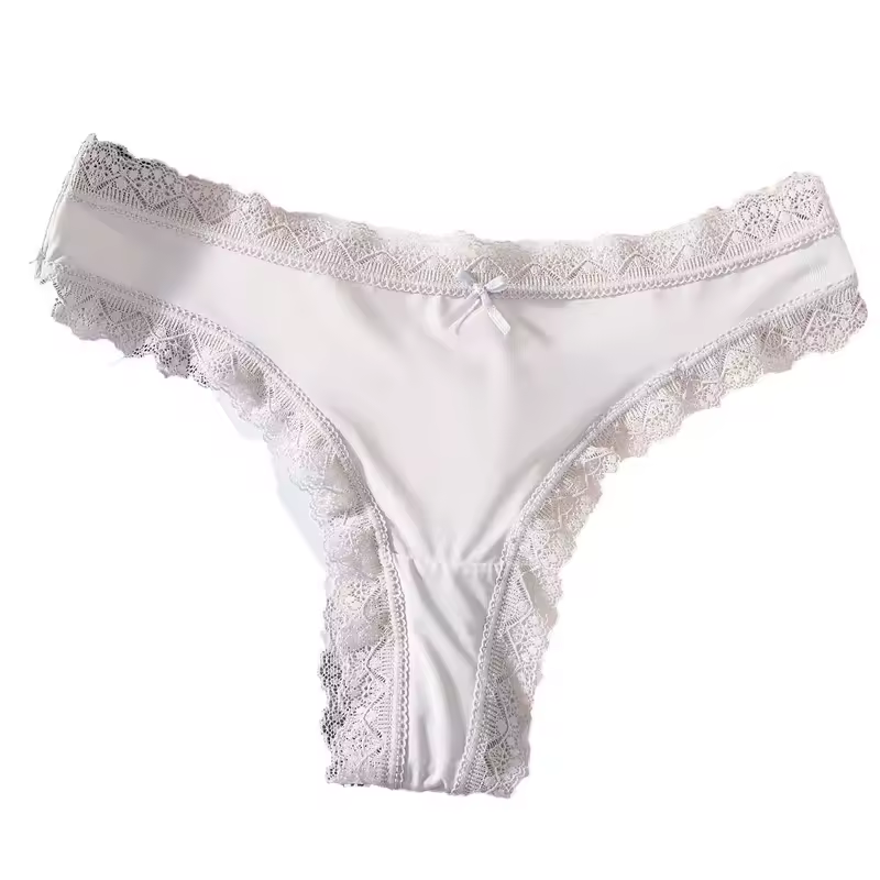 Comfortable Seamless Ice Silk Panties Cotton Crotch Thong Lace Bow Briefs Underwear Low Waist Women's Summer Panties Girl - Image 11