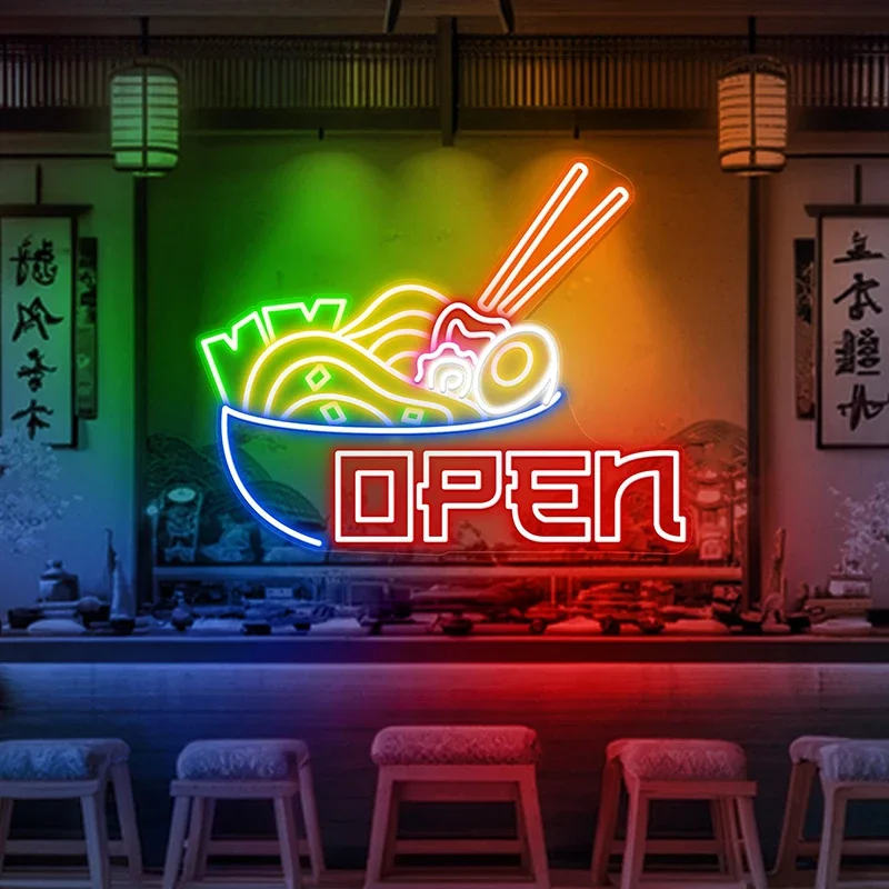 Big Size Open Neon Sign Japanese Ramen Shop Wall Art Decor Business Shop Open Window Wall Hanging
