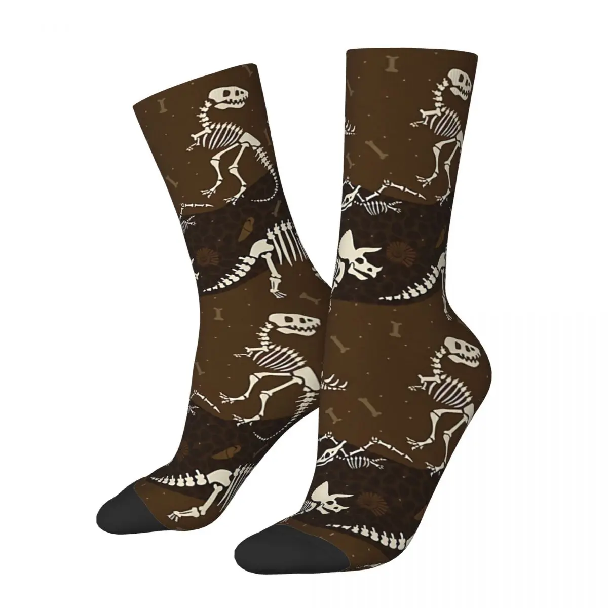 Fossil Funny Men's Socks Retro T. Rex Dinosaurs Street Style Seamless Crew Sock Gift Pattern Printed