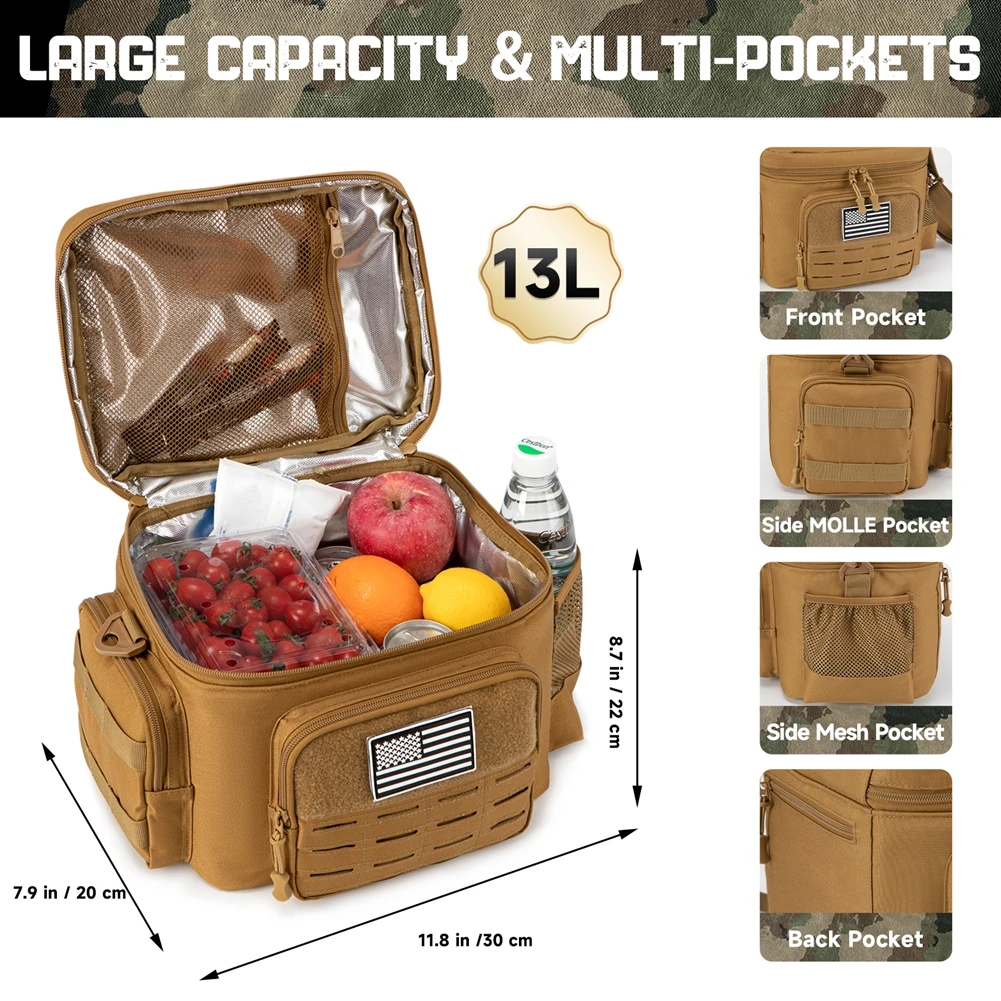 Tactical Lunch Bag for Men Outdoor Heavy Duty Lunch Box Work Leakproof Insulated Durable Thermal Cooler Bag Meal Camping Picnic