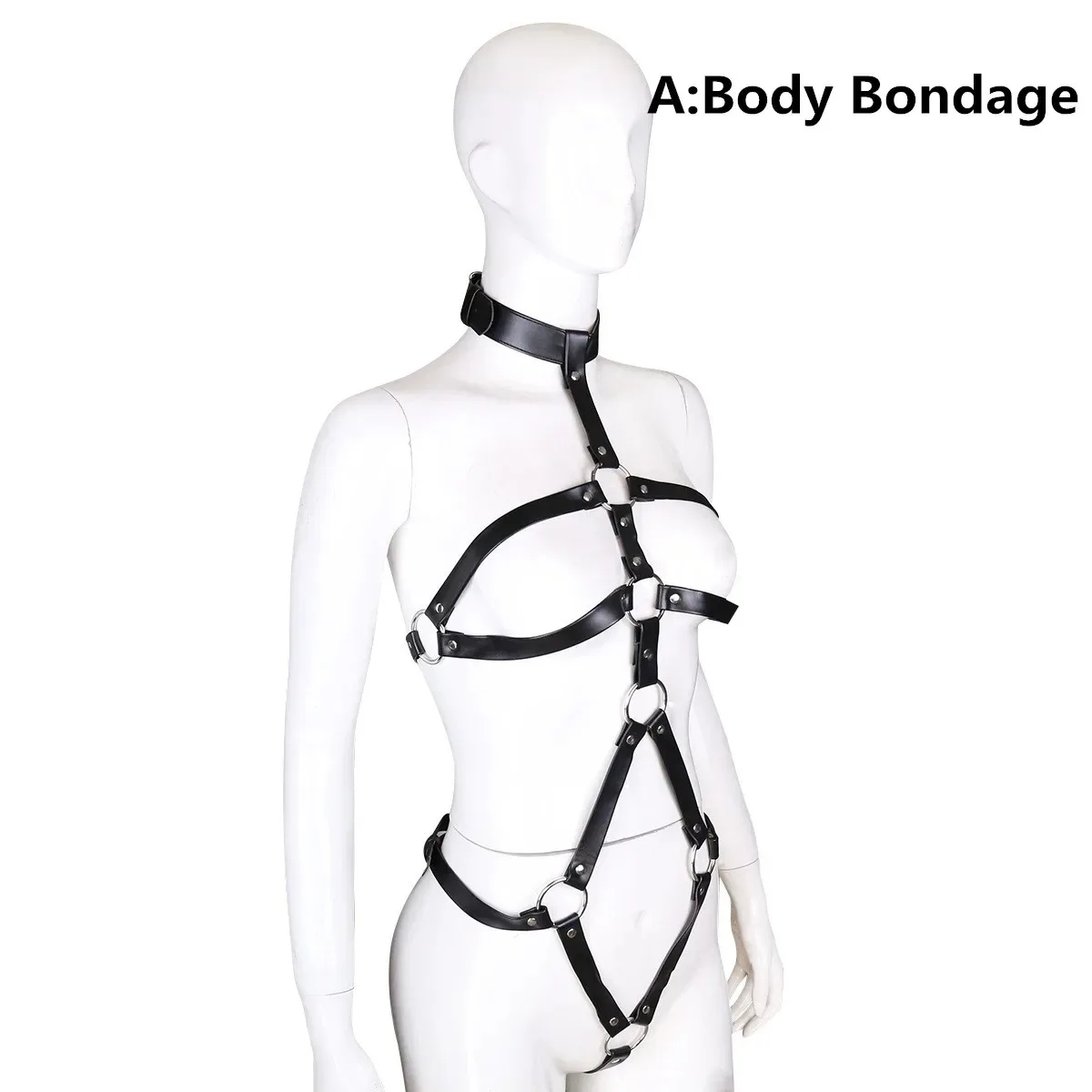 BDSM Bondage Women Garter Set Leather Cage Bra Mesh Harness Sexy Woman Toadette Costume Sexy Goth Fetish Lingerie Sex Adult Game view 2