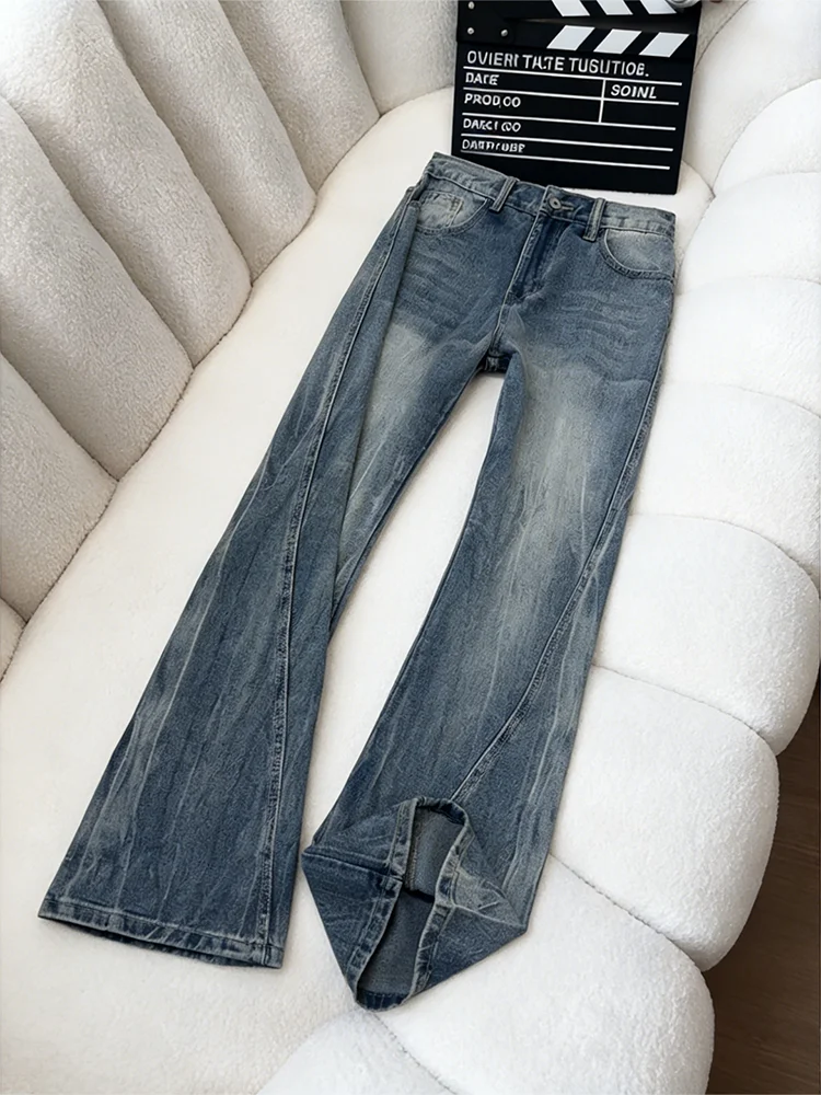 

Мужские джинсы-клеш в американском ретро-стиле с диагональным узором «молния», прямого кроя, CleanFit, High Street, повседневные, из денима