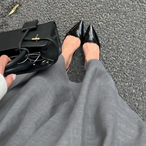 Rok Berlipat Ramping Pinggang Tinggi Kasual Komuter Abu-abu Kelas Atas Musim Gugur