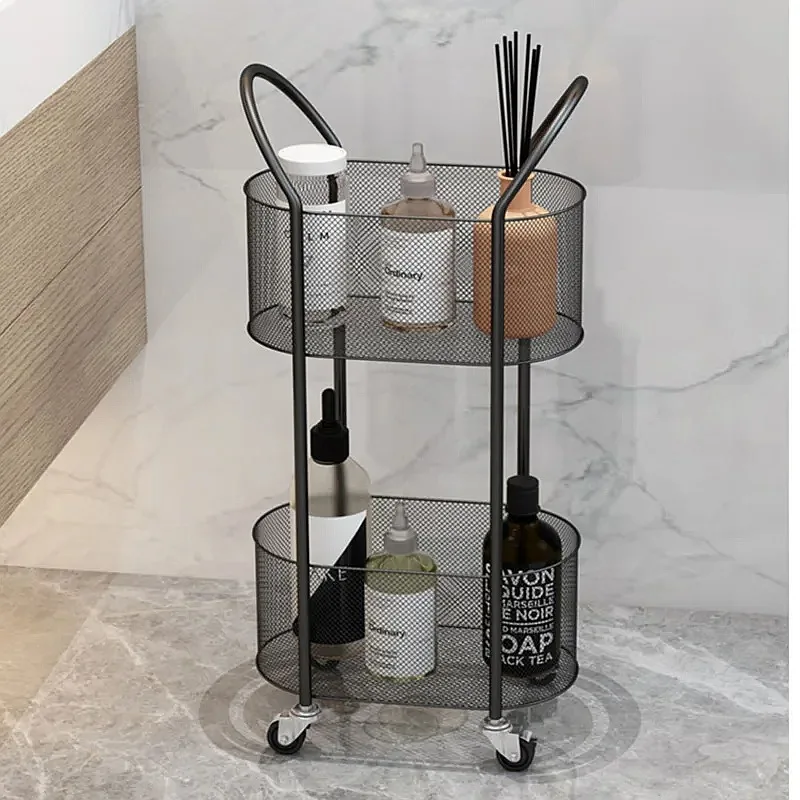 Nordic Iron Rolling Storage Shelf Hollow Grid Organizer Stable Load-Bearing Cart