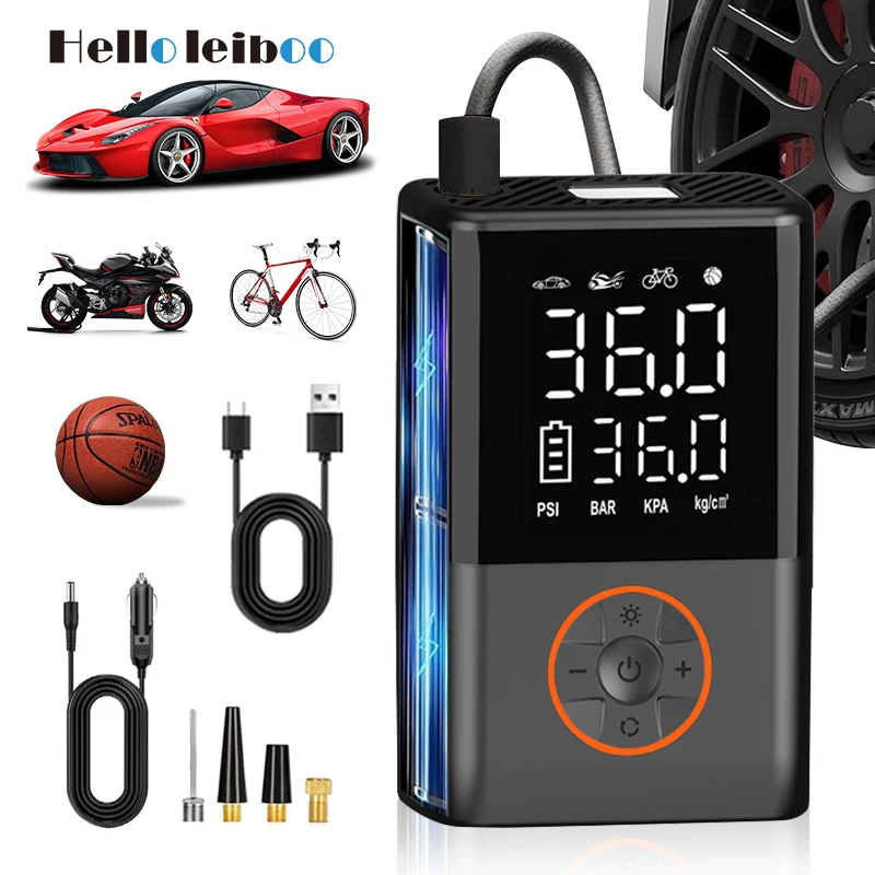 مضخة هواء للسيارة من LEIBOO ضاغط هواء محمول قابل للنفخ للسيارات والدراجات النارية ومنفاخ إطارات كهربائي مع مصدر طاقة مزدوج #1