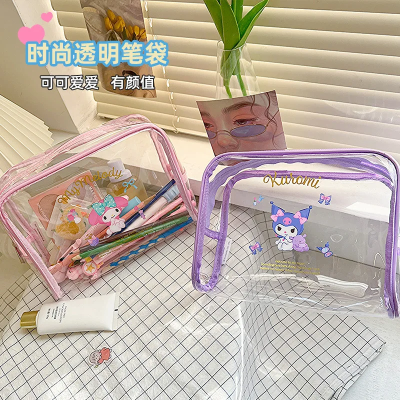 New Sanrio Cartoon transparent Pen bag ins Wind Waterproof Travel Toiletry Bag Large capacity portable makeup bag