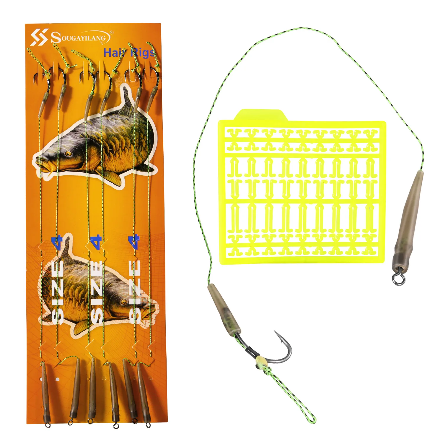 Sougayilang Karpfenhaar-Rig-Set mit drehbarem Wirbel und Leuchtstopper – Langlebige PE-Schnur mit scharfen Haken für Boilies/Mais/Pellets