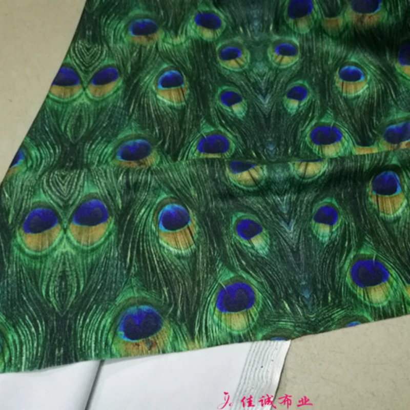 YLM Four-sided Large Stretch Spandex Bottom Peacock Feather Tail Printed Fabric Latin Dance Clothes Swimsuit Fabric