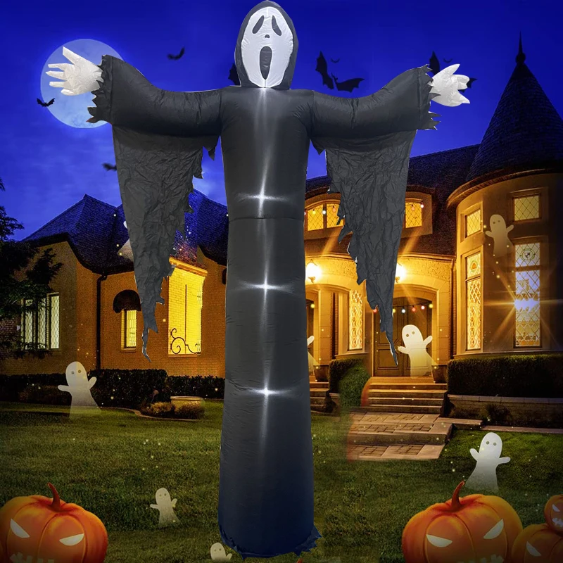 12 FT Halloween Inflatables Decoration Outdoor Blow Up Grim Reaper Ghost with Scythe LED Lights Yard Garden Lawn Home Party Toy