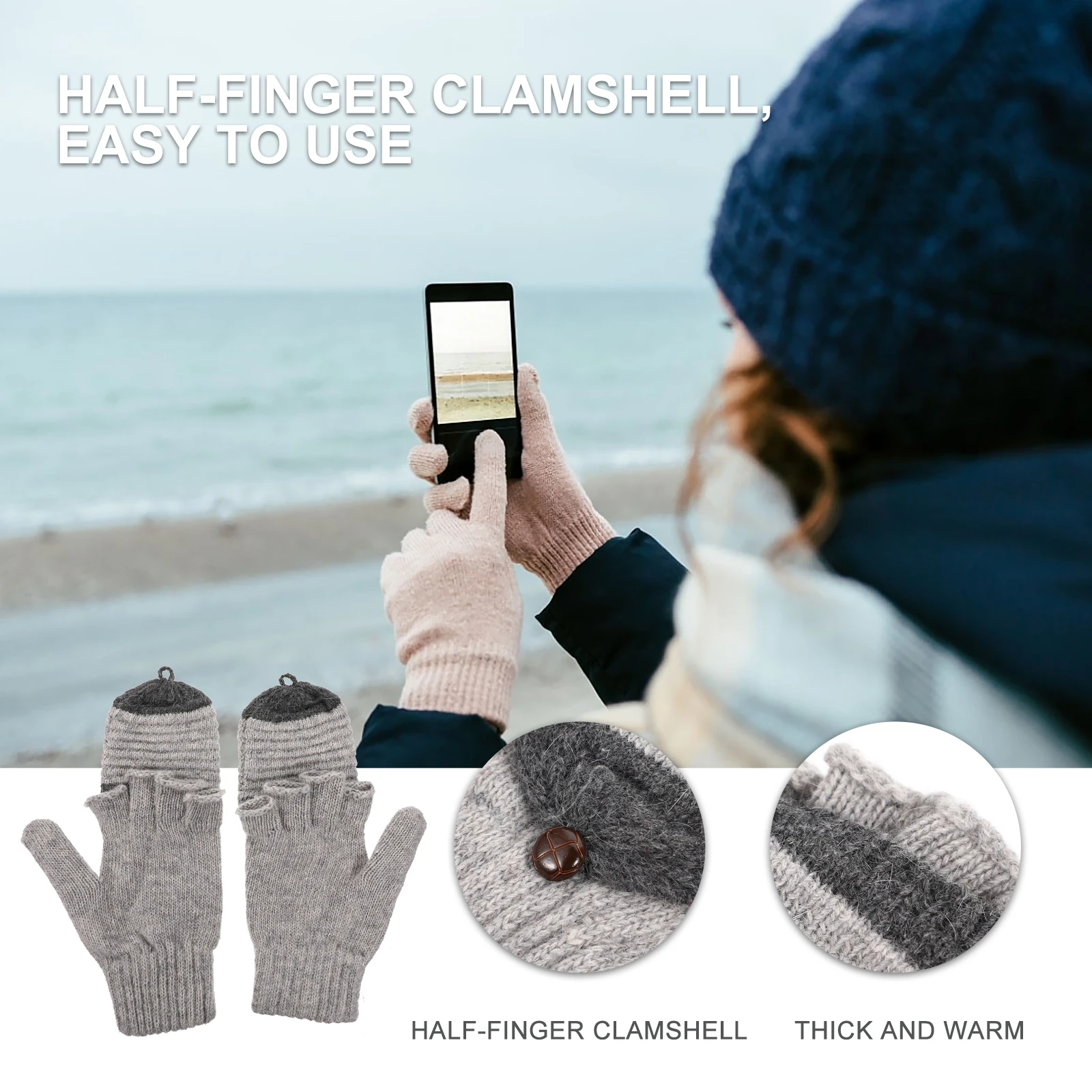 

Ladies Gloves Convertible Half-finger Mitten Warm Fingerless Women Ski Winter Delicate