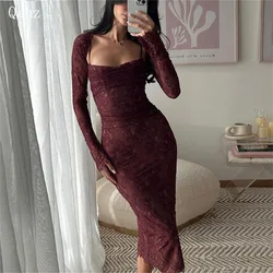 Qanz Arabia Evening Dresses Full Lace Mermaid Long Sleeves Prom Dress Spaghetti Straps Vestidos De Fiesta Elegantes Customized