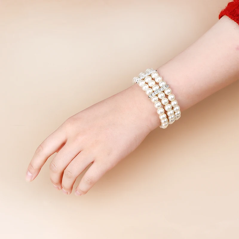 3 Rows Imitation Pearl Glass Bracelet Elasticity Bracelet Simulated Pearl Multilayer Beaded Bangles Women Jewelry