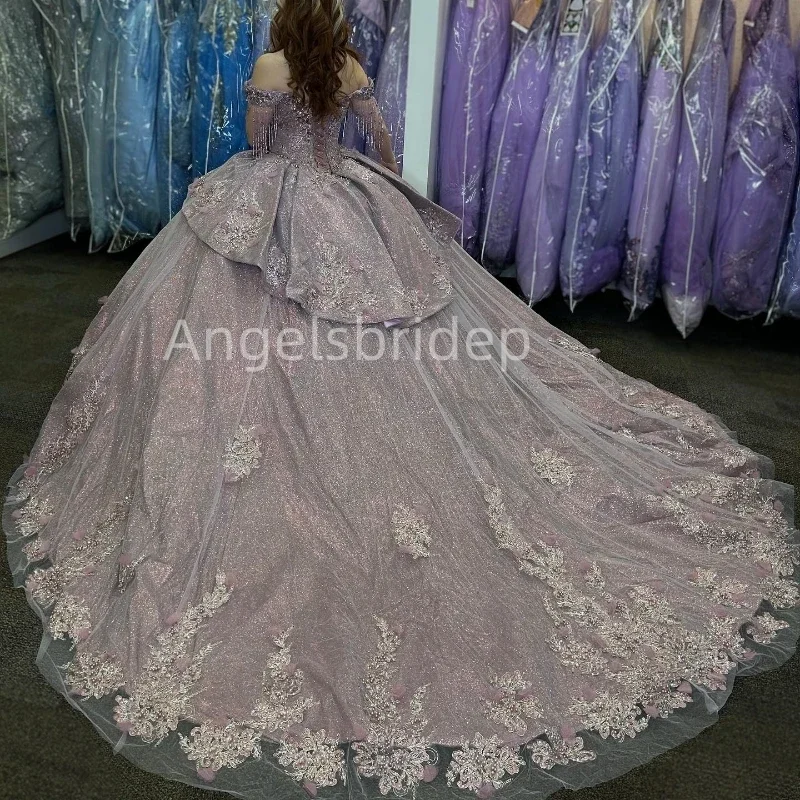 Engels bride Glitzer Tüll gestuftes Ballkleid Quince anera Kleider Vestidos de 15 Quinceañera Perlen Pailletten Prinzessin Party kleid