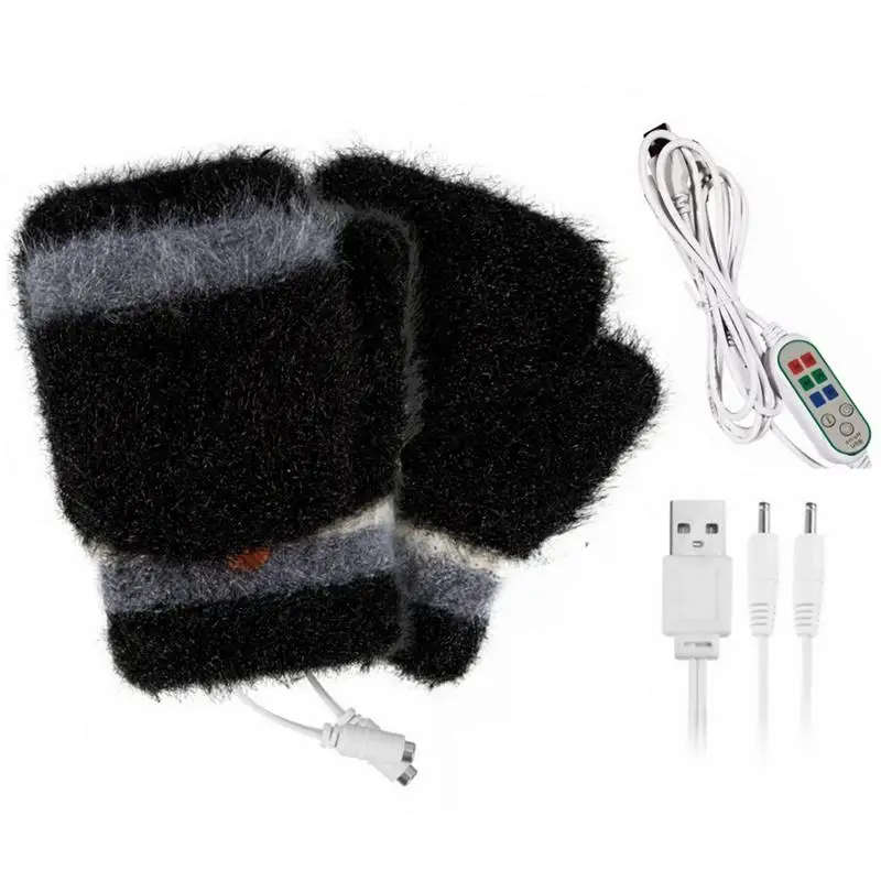 

USB Electric Gloves Double Sided Heating Temperature Knitted Half Finger Thermal Gloves Double Sided Full & Half Hands Warm USB